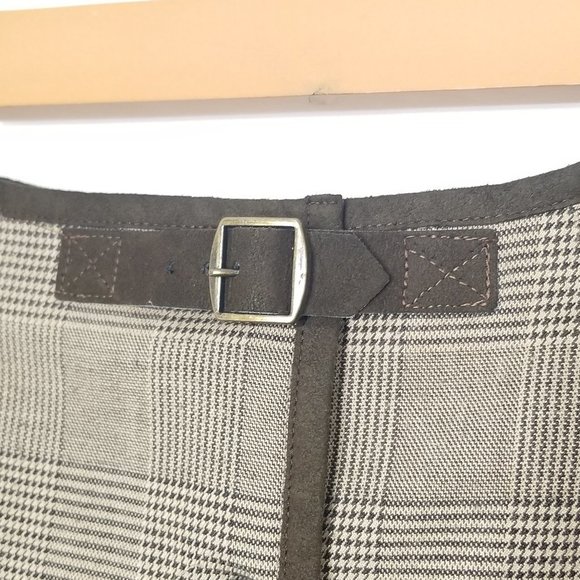 Vintage L'Officiel Wool Blend Lined Faux Suede Trim Tan Hounds Tooth Plaid Sz 4 - Picture 2 of 10